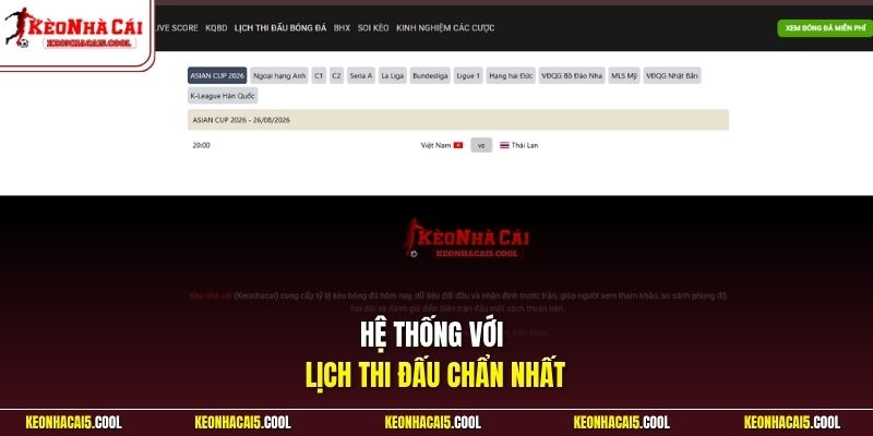 Hệ thống với lịch thi đấu chẩn nhất